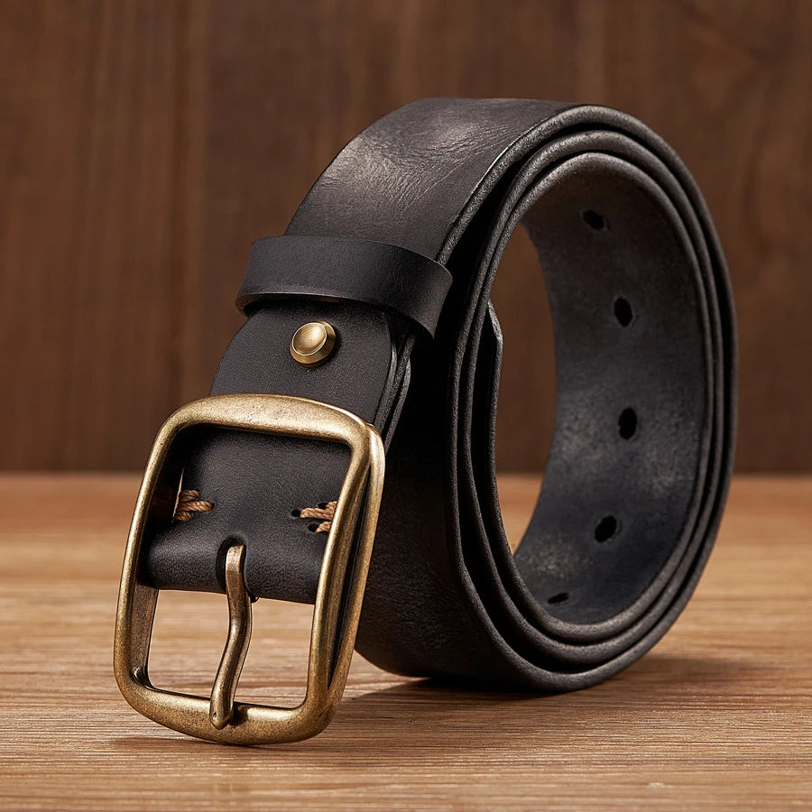 Thick Cowhide Copper Pin Buckle Real Genuine Leather Belt