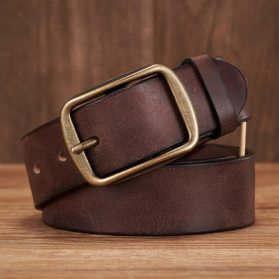 Thick Cowhide Copper Pin Buckle Real Genuine Leather Belt