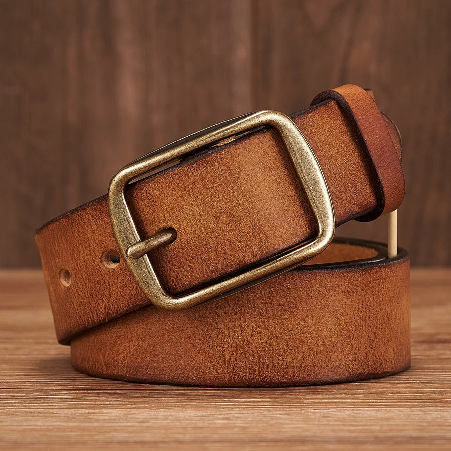 Thick Cowhide Copper Pin Buckle Real Genuine Leather Belt